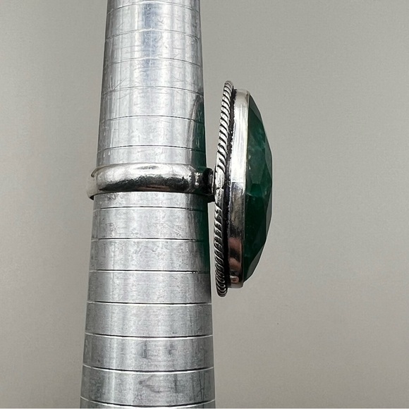 New Enhanced Faceted Green Emerald Silver Overlay Ring Size 9.5 - Picture 6 of 10